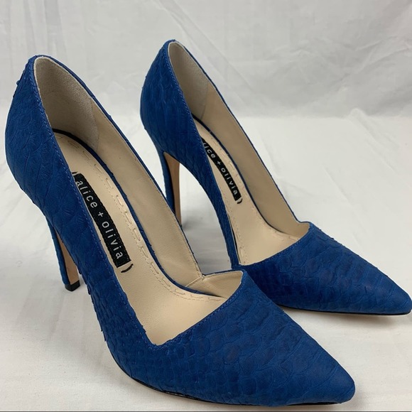 Alice Olivia Size 6 Blue Pointed Toe Suede Leather Pumps Dina Whipstitch Brazil - Picture 7 of 16